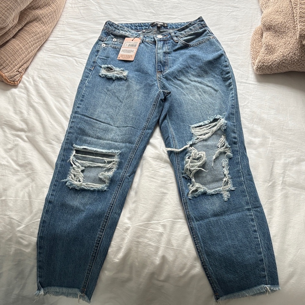 Missguided Petite Riot High Rise Open Knee Mom Jean